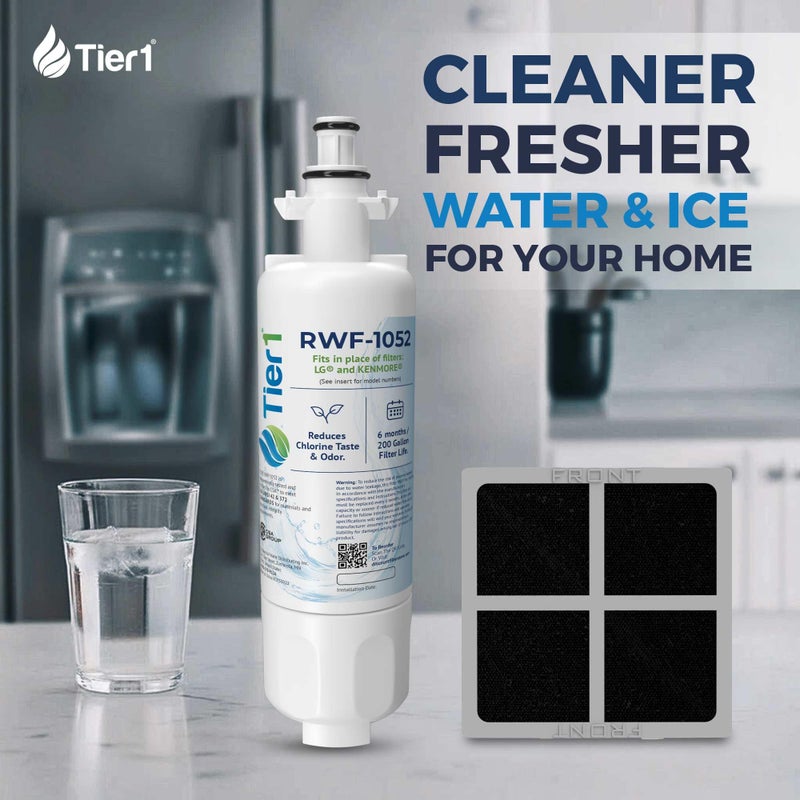Tier1 RWF1052 ADQ36006101 Refrigerator Water & Air Filter Combo | Replacement for LG LT700P & Kenmore 9690 Fridge Filter - Up to 18 Months Supply | Easy Install | Odor Control | Clean Water (3-pk) - Image 2